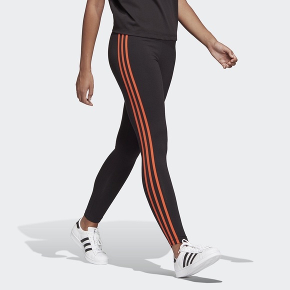 adidas leggings 3 stripes orange